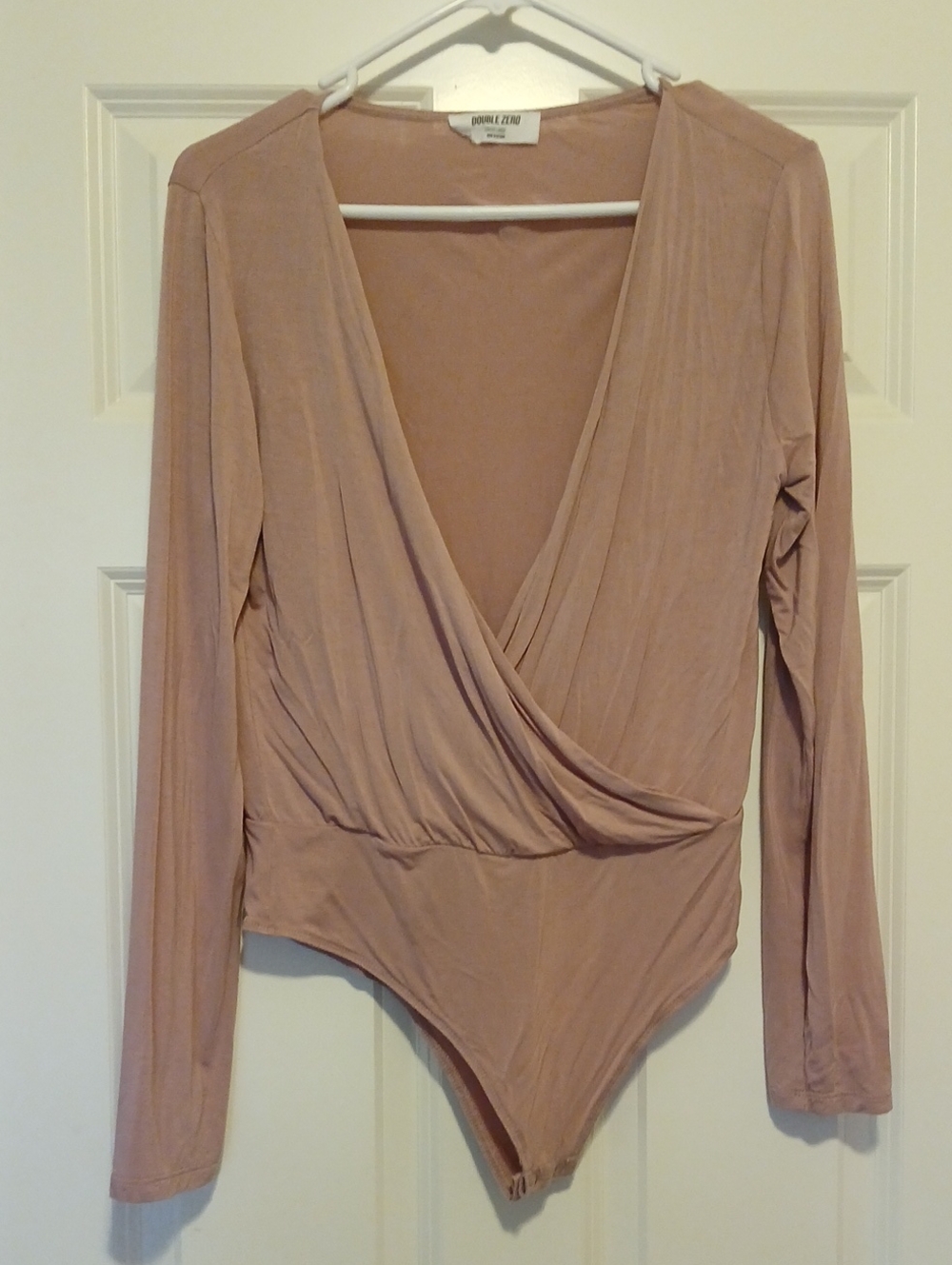 Double Zero Mauve Wrap-Front Long Sleeve Bodysuit
